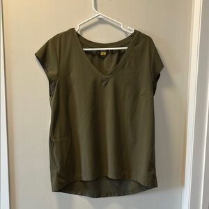 Eddie Bauer Olive Green V-Neck Short Sleeve Top
